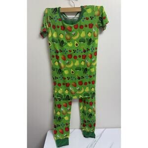 Little Sleepies Unisex Pajama Set 12/14 Green Fruit Veggie Print Bamboo
